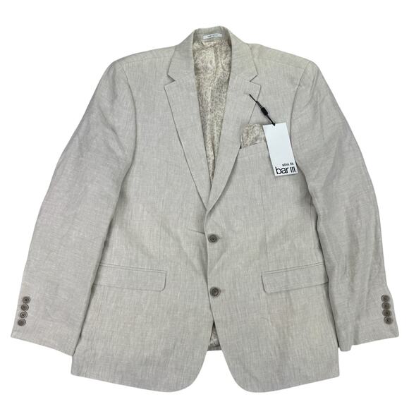 Bar III Mens Slim Fit 100% Linen Solid Suit Jacket Tan 42R - Picture 1 of 5